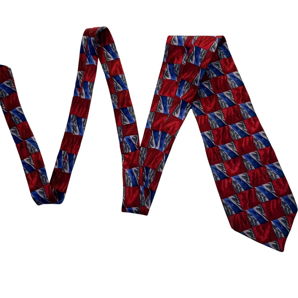 J. Garcia Mens Red Blue Geometric Silk Necktie Collectors Edition Art Tie